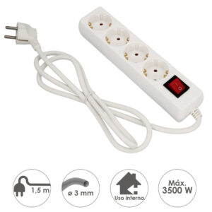 BASE MULTIPLE 4 ENCHUFES CON INTERRUPTOR